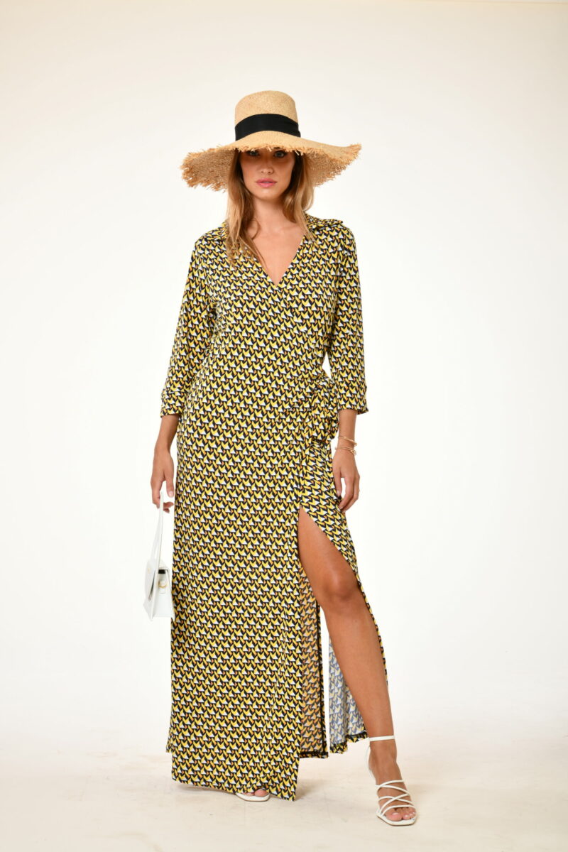 robe longue palmeraie byblos jaune à motifs - Au soleil saint tropez Printemps 2024 .