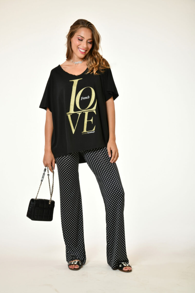 Tshirt chéri french love noir Au soleil saint tropez Printemps 2024 . Sérigraphie French Love . Taille unique