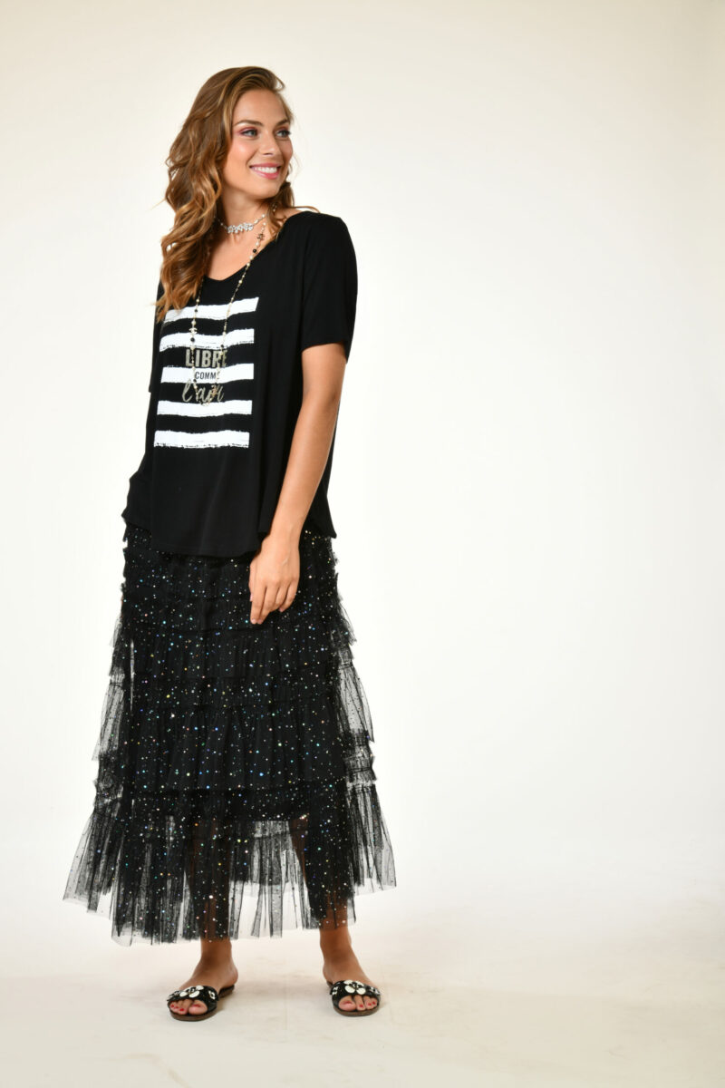 T-shirt plaisir - Libre - noir printemps 2024 de prêt à porter femme de la marque française Au soleil de saint Tropez. Des modèles uniques.