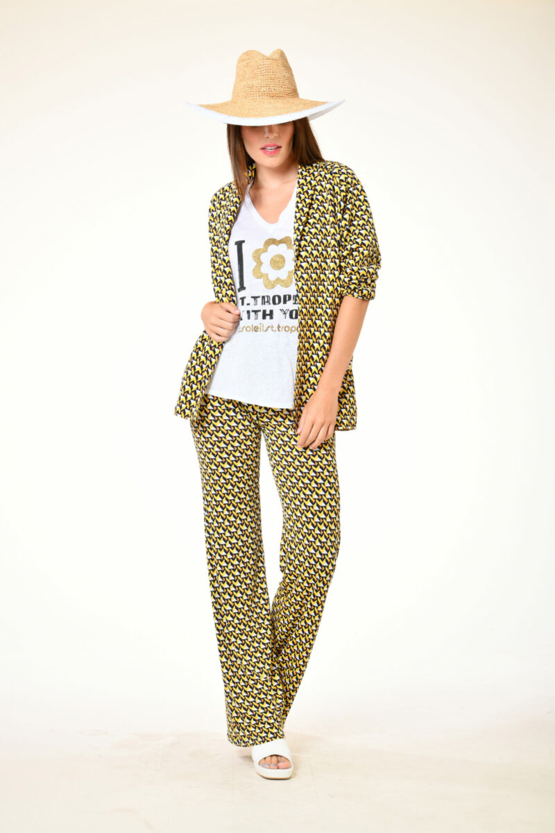 T-shirt Ponche blanc - With You - Fleur glitter . Col V. Lin collection printemps 2024 au soleil de saint tropez