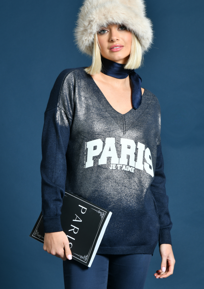 Pull Dali - Paris . marine . Mylar . Manches longues . Découvrez la collection hiver 2024 de prêt à porter femme de la marque française Au soleil de saint Tropez.