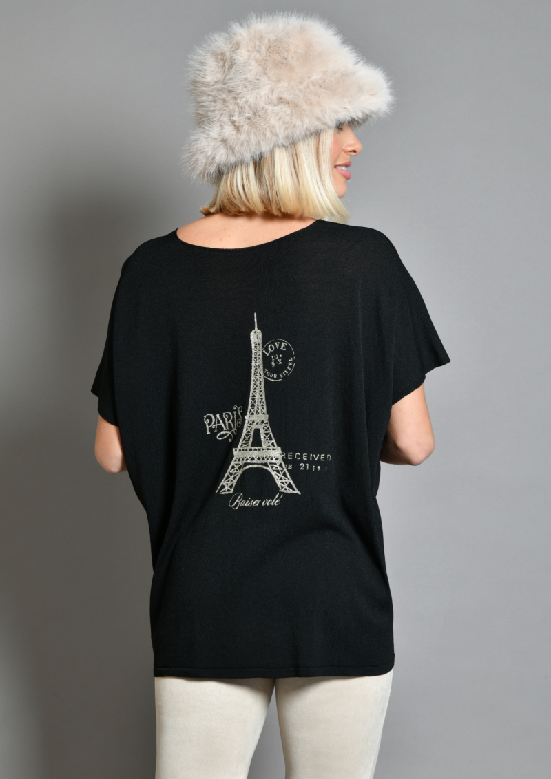 Pull Manches courtes Eiffel Tower noir Col V Découvrez la collection hiver 2024 de prêt à porter femme de la marque française Au soleil de saint Tropez.