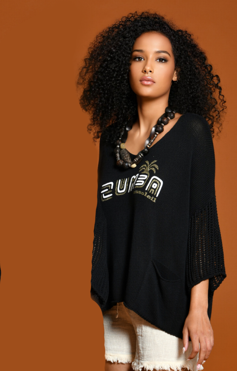 Pull Jeep . Infographie Zumba . Noir . Manches longues  . Col V . TU