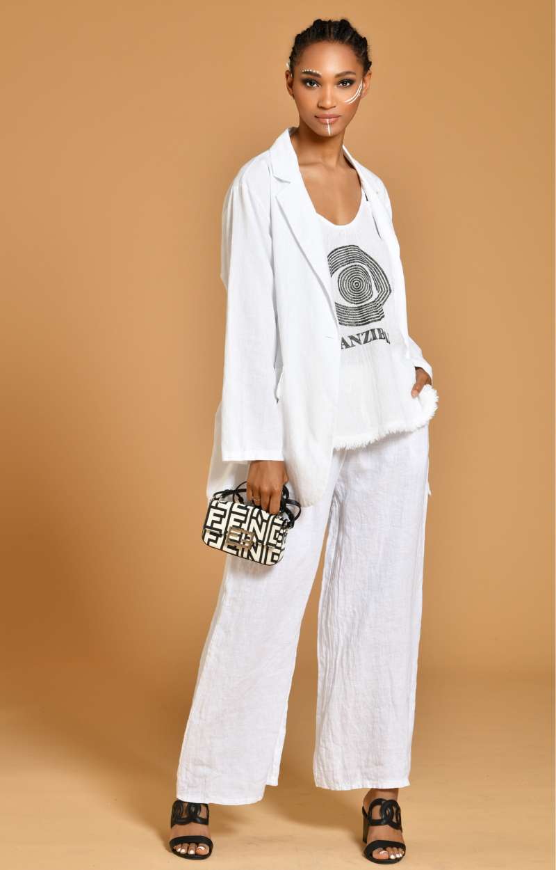PANT SALIN - TEXTILE BLANC