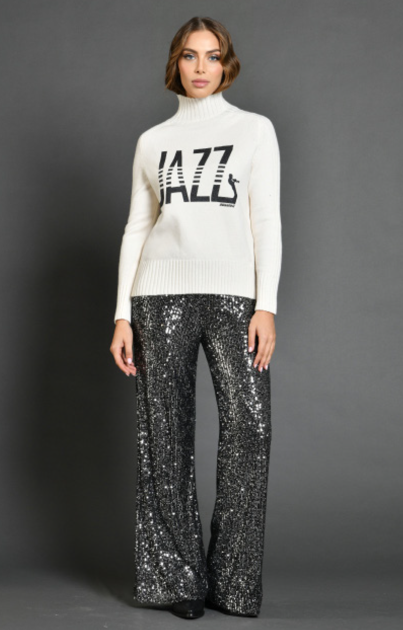 Pull Boogie col roulé Jazz - Pantalon paillette gris