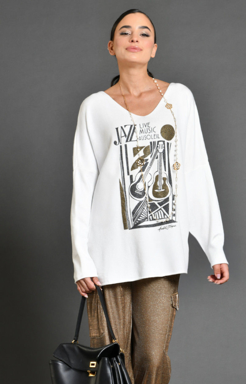 Pull Col V Tenor - Jazz Picasso Blanc . Taille unique