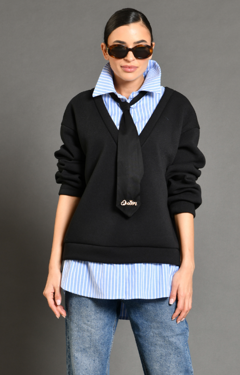 Sweat College - Chemise Rayé Bleu - Cravate - Taille unique.