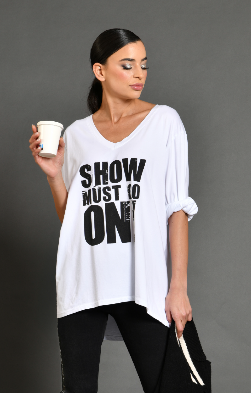 Tshirt Blanc Col V sérigraphie Show