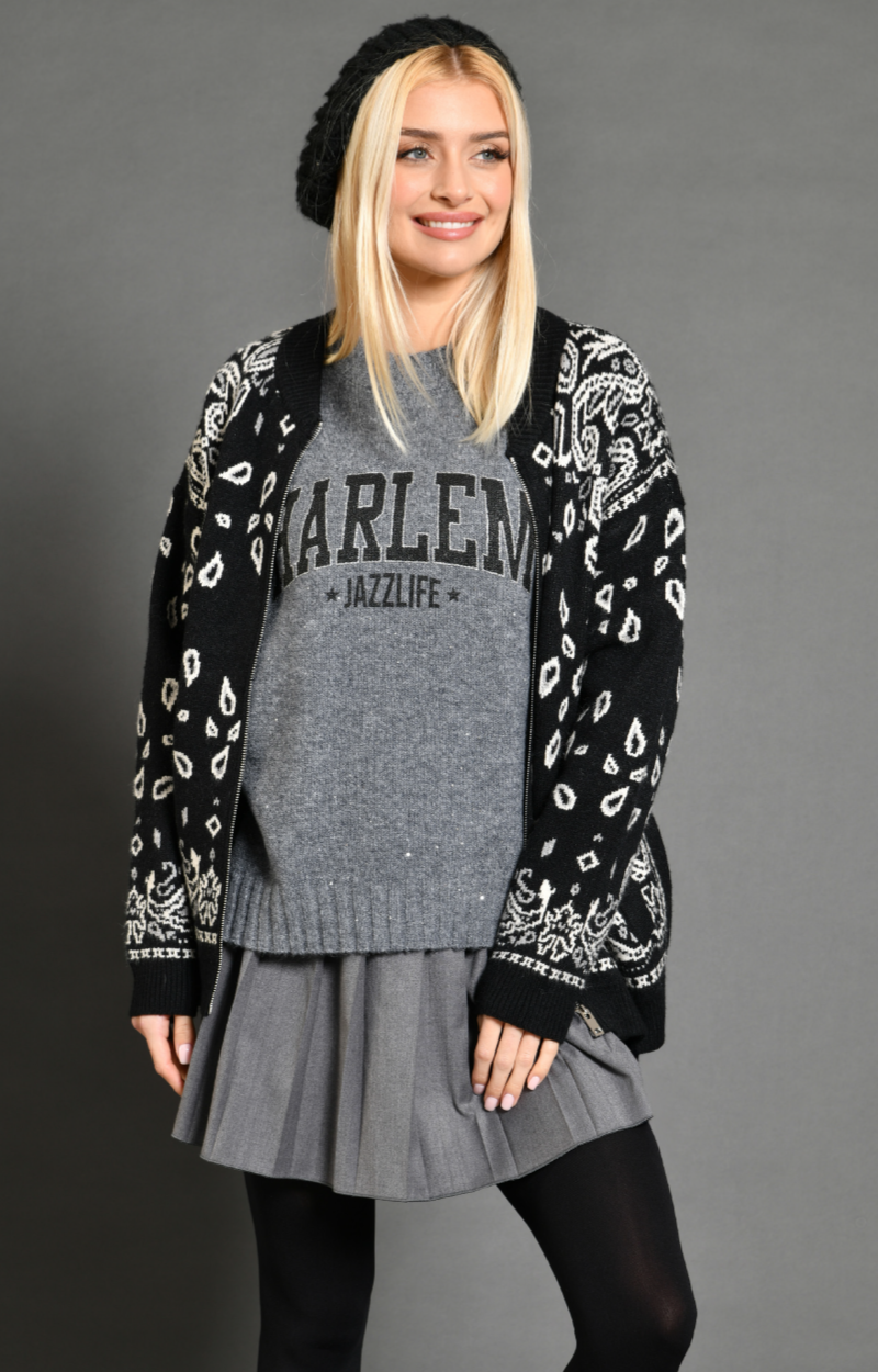 Pull manches longues Acoustic Harlem Gris - Maille pailleté - Taille unique.