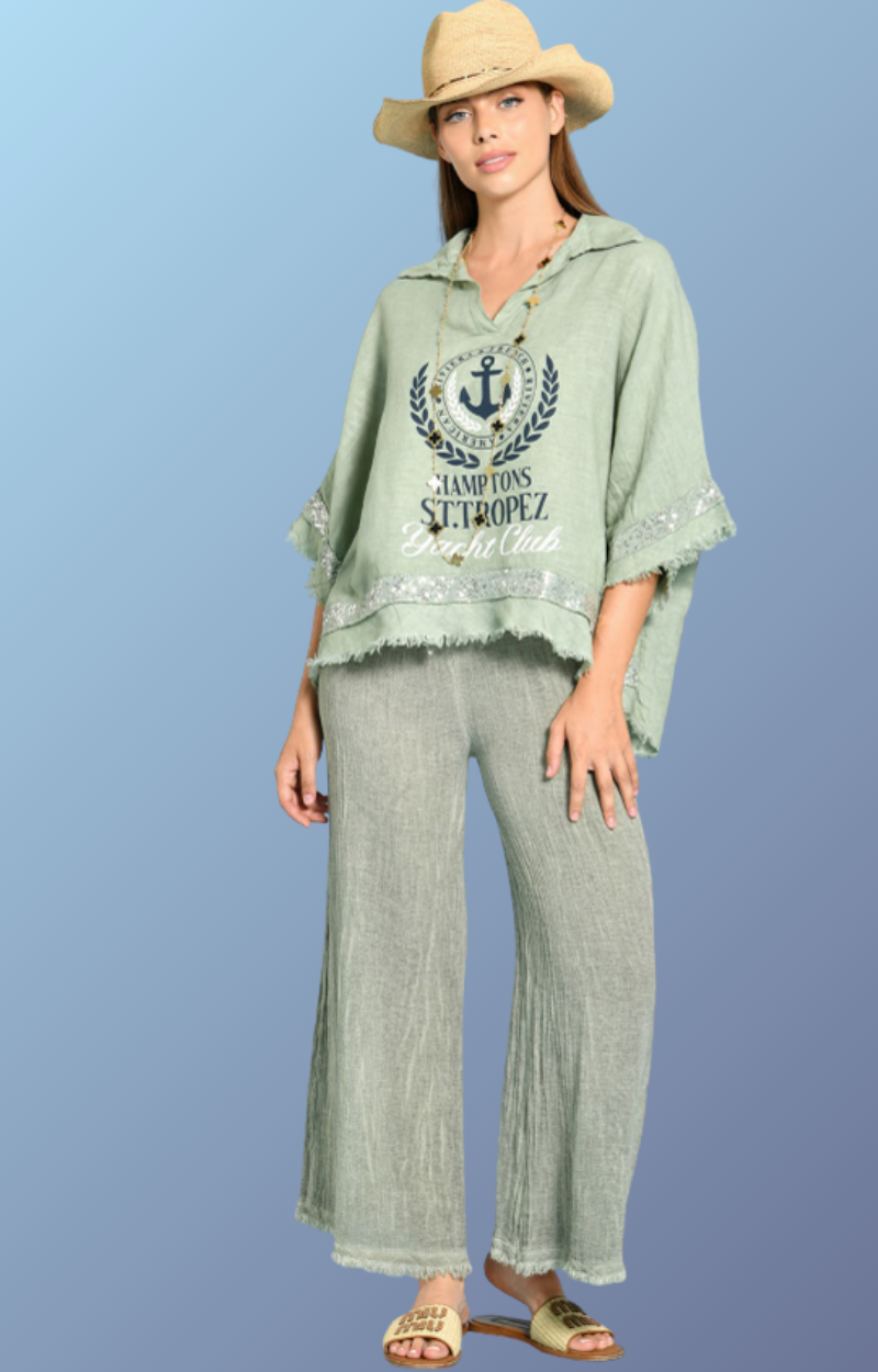 PANTALON SALIN TEXTILE VERT